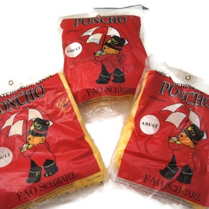 Vintage Classic FAO Schwarz Yellow Plastic Rain Poncho Snaps - Adult - One Size NOS New Old Stock - 100% Waterproof Vinyl  Lot of 3