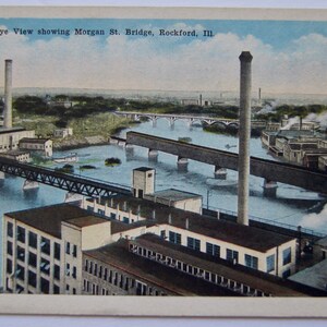 Vintage Postcard Bird&#39;s-Eye View Showing Morgan St Bridge Rockford Illinois 20176-N Post Card