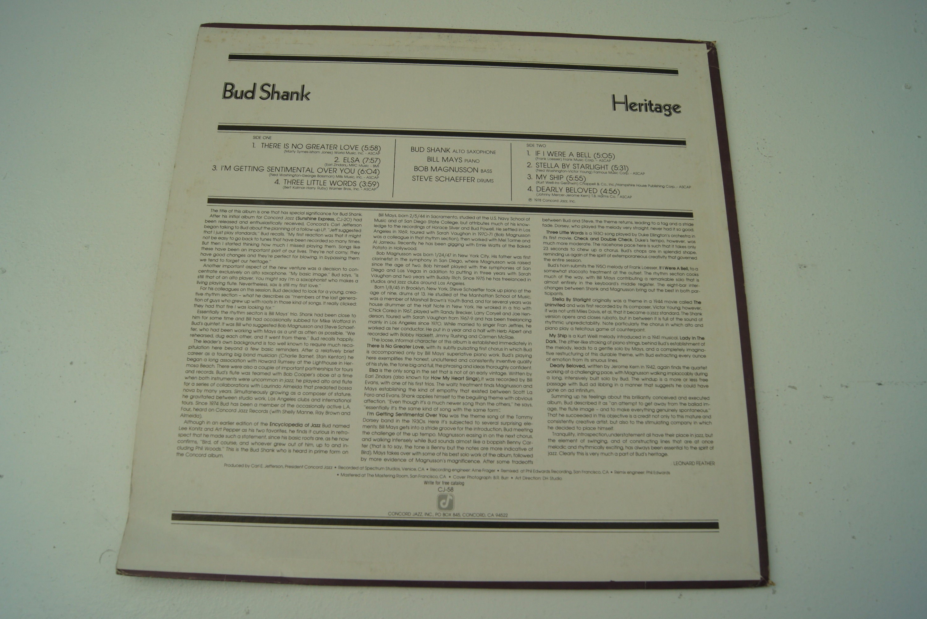 Bud Shank Heritage LP 1978 Vinyl Concord Jazz CJ58 - Etsy Finland