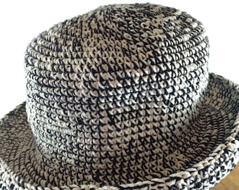 Vintage zwart-wit katoen hoed met de Hand & hart