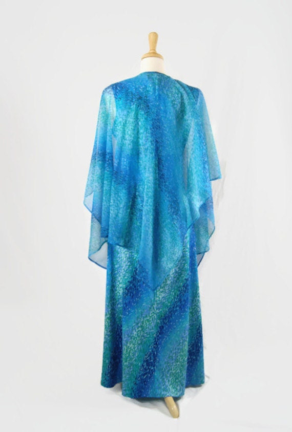 Vintage Retro Blue and Green Mod Cape/Sleeveless … - image 3