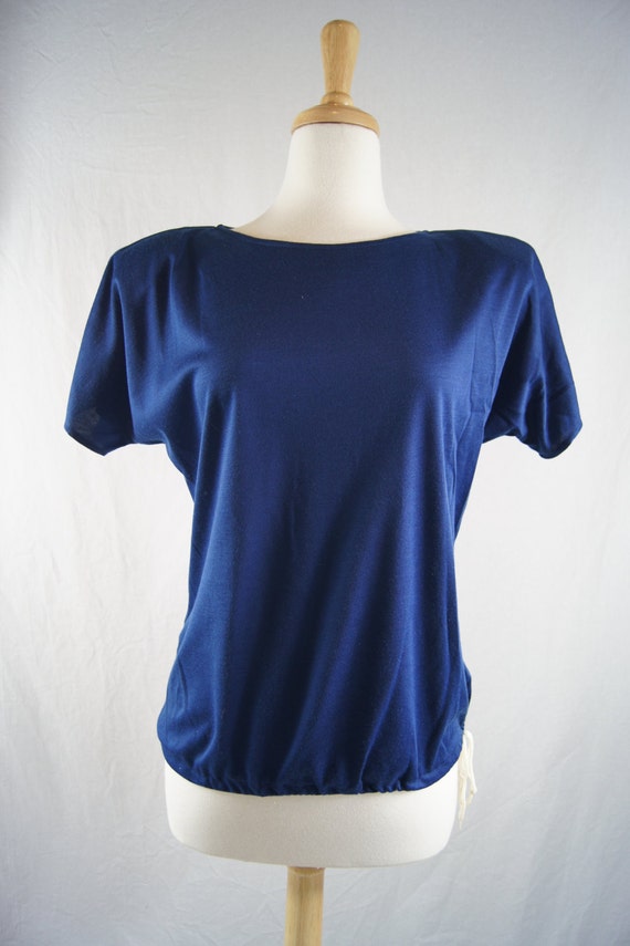 Vintage 1980's Navy Blue Blouse with Drawstring Si