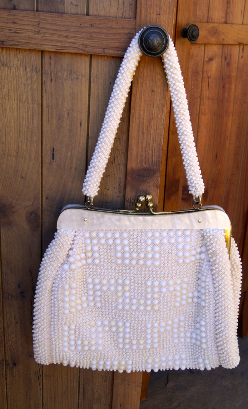 Années 1960 perlé sac à main / sac à main de perles blanches Etsy France