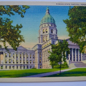 Vintage linnen briefkaart Kansas State Capitol Topeka Palmer nieuws Co C.T. Art-Colortone-alleen gemaakt door Curt Teich Chicago