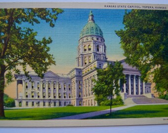 Vintage Linen Postcard: Kansas State Capitol, Topeka