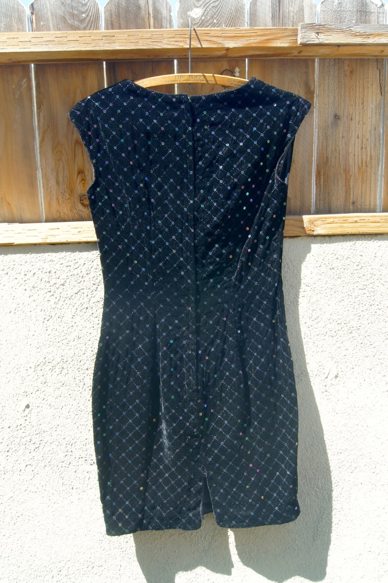 Jessica McClintock Gunne Sax Vintage Cocktail 1980's Dress Black with Sequins image 4