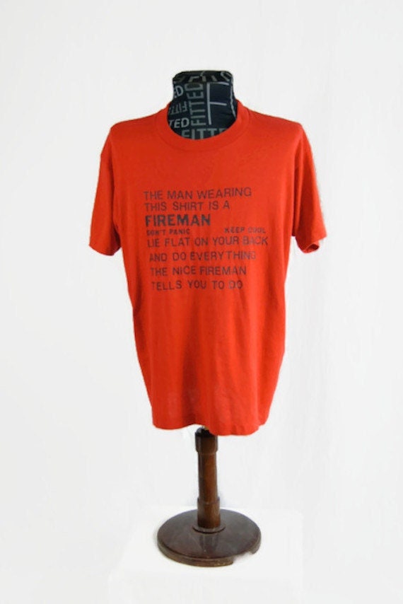 Vintage Funny Fireman T-Shirt Screen Stars Label -