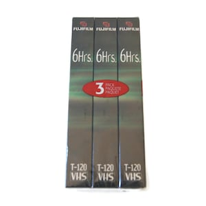 Cassette vidéo vierge Fujifilm VHS T-120 6 heures VHS haute qualité - Lot de 3 - Cassette vidéo standard - Neuve scellée en usine