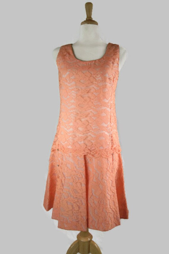 Vintage 1950s Peach Handmade Lace Dress