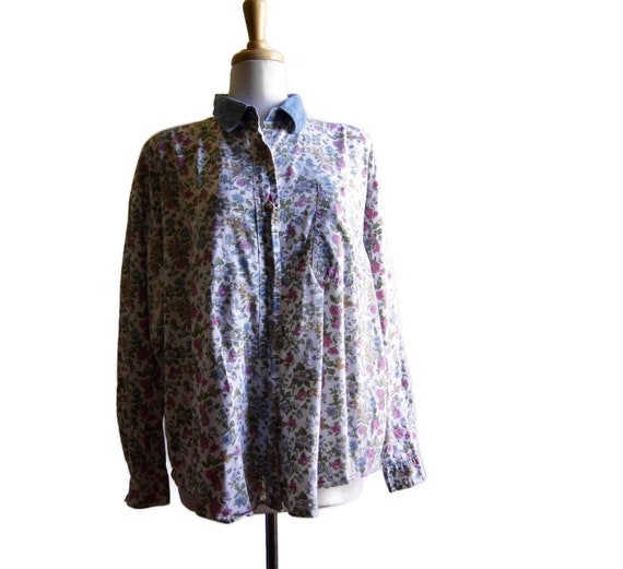 1990s Vintage Laura Katherine Floral Shirt With D… - image 1