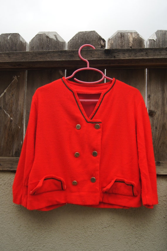 Vintage Girls Red Jacket Cardigan - Button 3 Legge