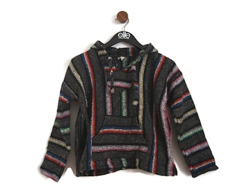 Poncho infantil listrado com capuz e malha vintage dos anos 90 - tamanho 10