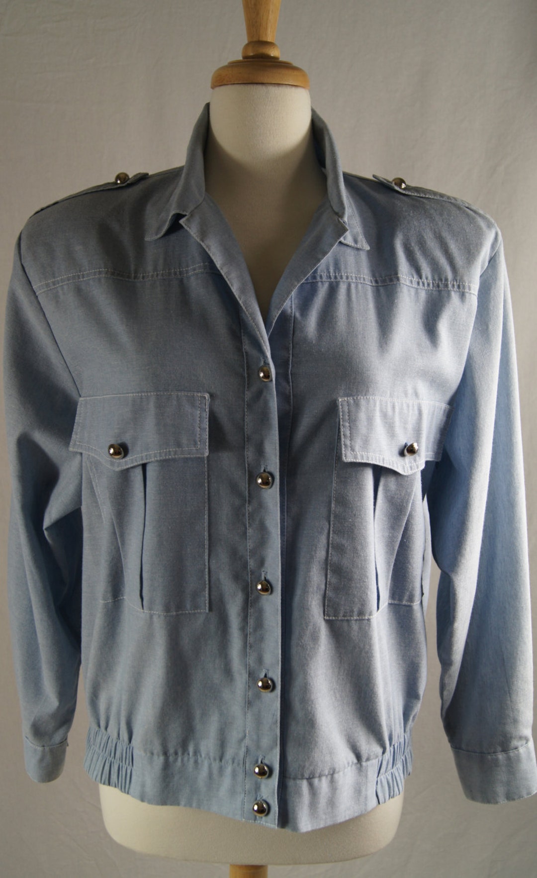 Vintage Chambray Button Down Long Sleeves Military Style Shirt - Etsy