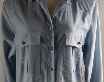 Vintage Chambray Button Down Long Sleeves Military Style Shirt by Matches, Designed in California