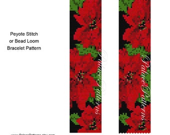 Poinsettia Delica Bead Bracelet Pattern for Loom or Peyote Stitch