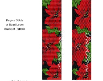 Delica Bead Pattern, Poinsettia Delica Bead Bracelet Pattern for Loom or Peyote Stitch