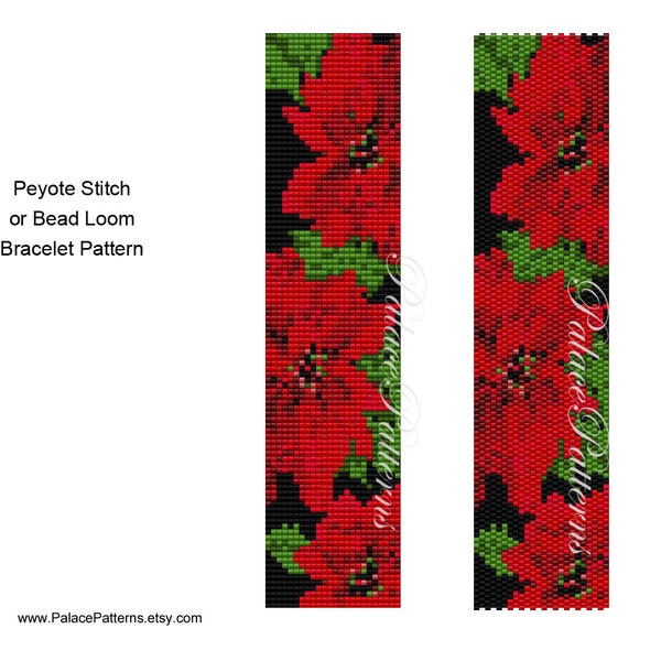 Poinsettia Delica Bead Bracelet Pattern for Loom or Peyote Stitch
