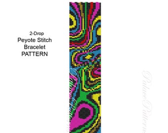Warped Brights Bracelet Pattern - Loom, Single Peyote and 2 drop Peyote Stitch for 11/0 Delica Seed Beads, Delica Bead Bracelet Pattern