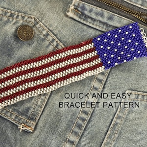 American Flag Peyote Stitch Bracelet Pattern - Make It In An Evening with Size 8/0 Seed Beads