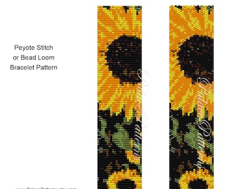 Sunflower Bracelet Bead Weaving Pattern - Sunflower Delica Bead Bracelet Pattern for Peyote Stitch and Bead Loom Weaving