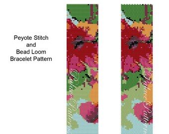 Hibiscus Bracelet Pattern -  Peyote Stitch Bracelet Pattern, Bead Loom Bracelet Pattern, Delica Bead Pattern