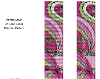 Delica Bead Bracelet Pattern, Pink Swirl Delica Bead Bracelet Pattern, Bead Loom Bracelet Pattern, Peyote Stitch Bracelet Pattern