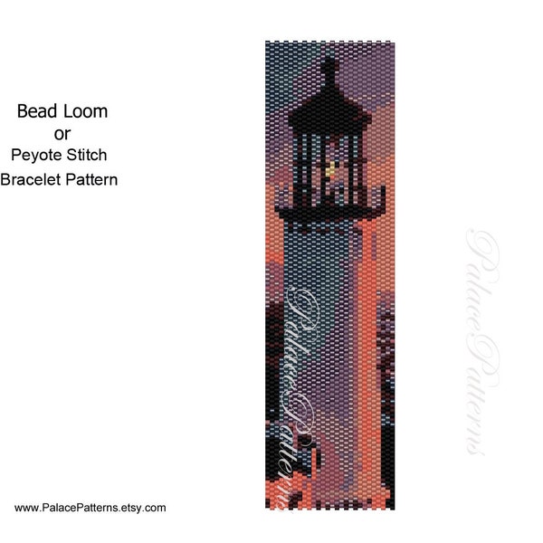 Lighthouse 1 Peyote Stitch and Bead Loom Bracelet Bead Weaving Pattern, Delica Bracelet Pattern, Light House