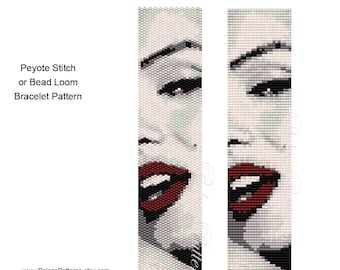 Pattern for Marilyn Red Lips Bracelet Peyote Stitch or Bead Loom , Delica Bead Bracelet Pattern, Marilyn Monroe Red Lips