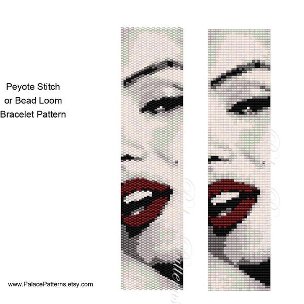 Modèle pour Marilyn Red Lips Bracelet Peyote Stitch ou Bead Loom , Delica Bead Bracelet Pattern, Marilyn Monroe Red Lips