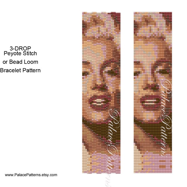 Marilyn Monroe - Beadweaving Bracelet PATTERN only - Marilyn3Drop - 3 drop peyote stitch pattern or Bead Loom Pattern