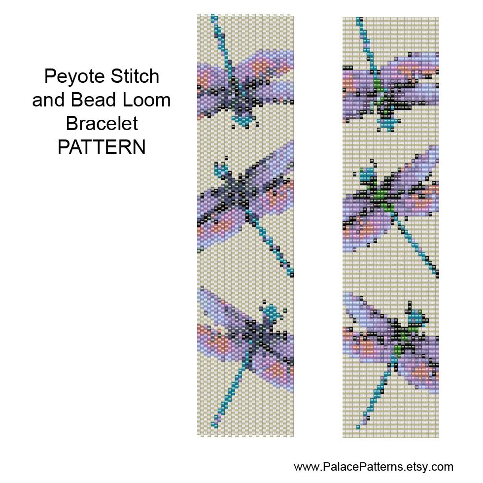 Bracelet Pattern for Bead Loom Weaving or Peyote Stitch Dragonfly on Creamy White - Etsy bracelet-pattern-for-bead-loom-weaving-or-peyote-stitch-dragonfly-on-creamy-white-etsy