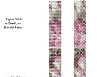 Pale Pink Tulips Bracelet Pattern for Loom and Peyote Stitch - Delica Bead Bracelet Pattern for Peyote or Loom - Pale Pink Tulips