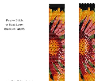 PP35 Flower Bead Loom or Peyote Stitch Bracelet - Delica Bead Bracelet Pattern