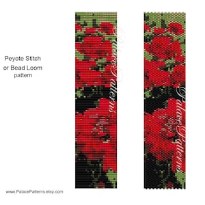 Rote Geranien Peyote Stitch Armband Muster und Bead Loom Armband Muster