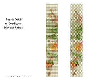 Roses Bead Loom or Peyote Stitch Bracelet Pattern - Antique Roses 2 Delica Bead Bracelet Pattern