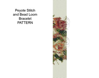 2-drop Peyote Stitch Bracelet Pattern or Bead Loom Bracelet Pattern - Antique Roses Delica Bead Bracelet Pattern