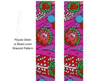 Delica Peyote and Bead Loom Bracelet Pattern, Folk Flower8