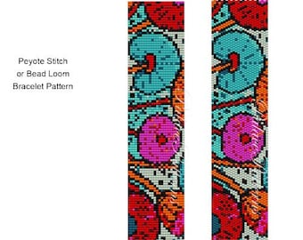 Delica Peyote and Bead Loom Bracelet Pattern, Folk Flower3