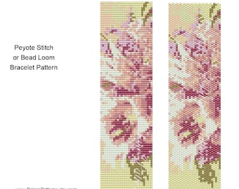 Peyote Stitch and Bead Loom Bracelet Pattern - Pink Lilies - Beadweaving Pattern
