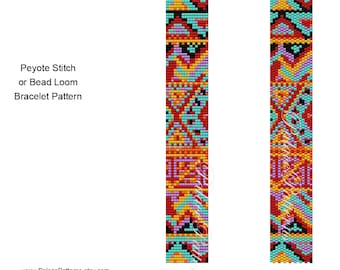 Tribal Narrow 7 Peyote Stitch and Bead Loom Armbandsmönster, Delica Pärlarmbandsmönster, Sydvästra Armbandsmönster