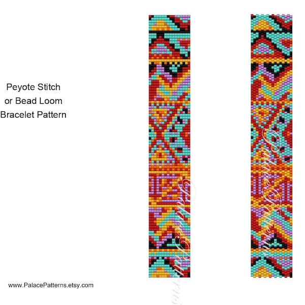 Tribal Narrow 7 Peyote Stitch and Bead Loom Bracelet Pattern, Delica Bead Bracelet Pattern, Southwest Bracelet Pattern