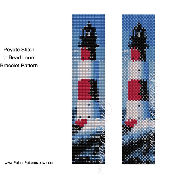 Lighthouse 3 Peyote Stitch or Bead Loom Bracelet Bead Weaving Pattern, Delica Bead Bracelet Pattern