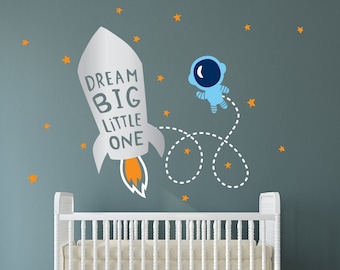 Rocket and Astronaut Decal, Rocketman, Outer space, Star decal, Cute Spaceship, Boy nursery, Star wars, Planet Decal, Nursery decals