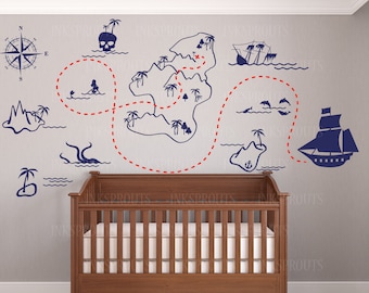 Pirate Map Wall Decal, Pirate Decal, A pirates life for me, Treasure Map, Nautical Theme Nursery, Childrens Decal, Under the sea