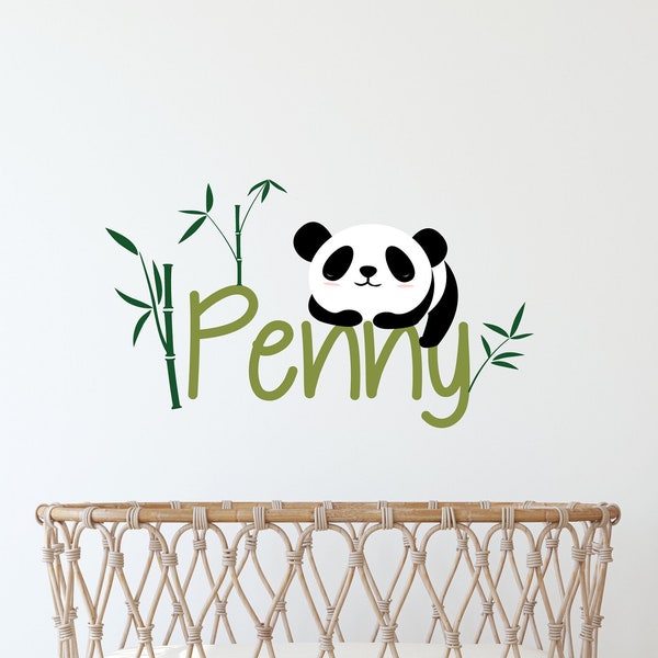 Sleeping Panda decal with Custom Name, Panda with Bamboo, Bamboo Trees, Sleeping panda, bear decal, Nursery decals, Baby Decals