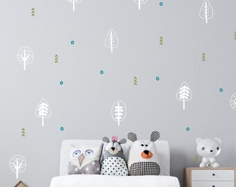 Tree Pattern Decal, Woodland nursery, Bear, Tribal pattern, Wallpaper substitution, Boho, Scandinavian, Modern Decal, Nursery decals, Baby