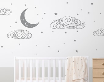 Cloud and Stars Decal, Clouds, Starry Night, Sky pattern, Moon and Stars Decal, Boho, Scandinavian, Modern Decal, Nursery decals, Baby