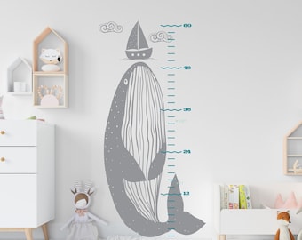 Whale Grow Chart Decal, Child Growth Chart, Under the sea decal, Nautical, Sailor, kids Height Chart, Boat decal, Nursery decals