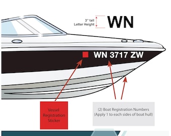 Set of 2 Boat Registration Numbers, Custom Vessel Registration Sticker, jet ski, dingy, Sailboat