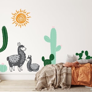 Cactus and Llama Nursery, Llama family decal, Southwest decal, Desert, Sun Deca,  Nursery decals, Baby Decals